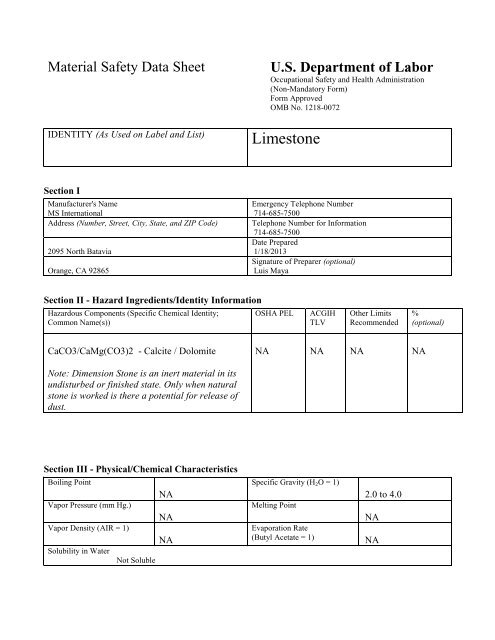 The MSDS - MSI Stone