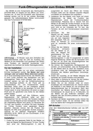 Funk-Öffnungsmelder zum Einbau 8002M - Indexa