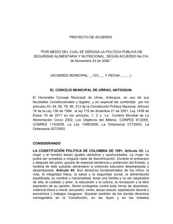 PROYECTO DE ACUERDO âPOR MEDIO DEL CUAL SE ... - Urrao