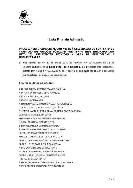 Lista Final de Admissão