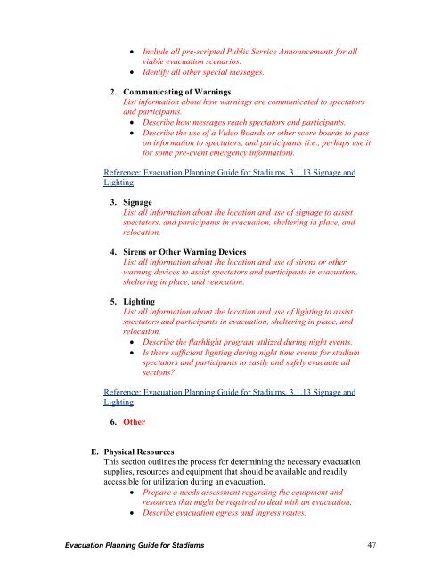 Evacuation Planning Guide for Stadiums