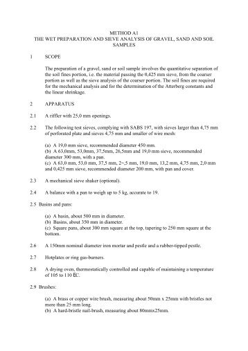 METHOD A1 THE WET PREPARATION AND SIEVE ANALYSIS OF ...
