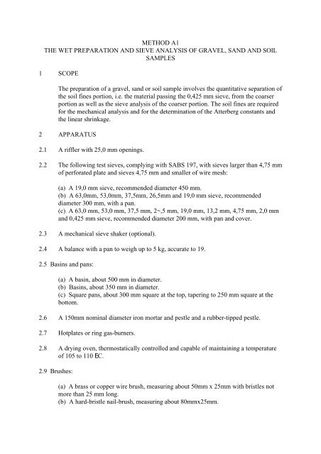 METHOD A1 THE WET PREPARATION AND SIEVE ANALYSIS OF ...