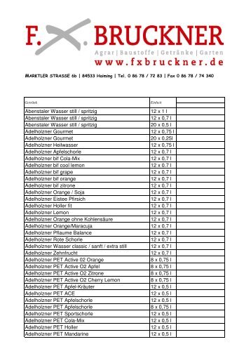 Getränke Sortiment komplett - FX Bruckner