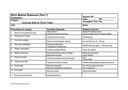 Work Method Statement (Part 1)