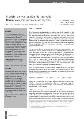 Modelo de evaluaciÃ³n de mercado: Herramienta ... - Revista Peruana