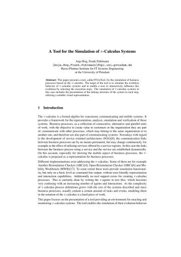 A Tool for the Simulation of Ï-Calculus Systems - Business Process ...