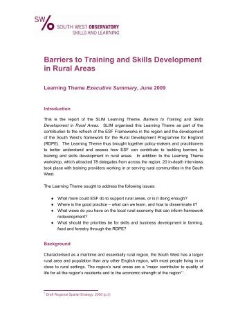 Barriers to Training and Skills Development in Rural Areas