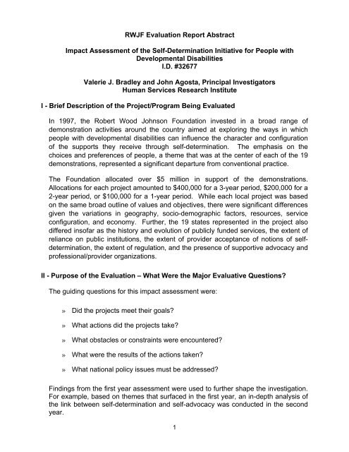 RWJF Evaluation Report Abstract Impact Assessment of the Self ...