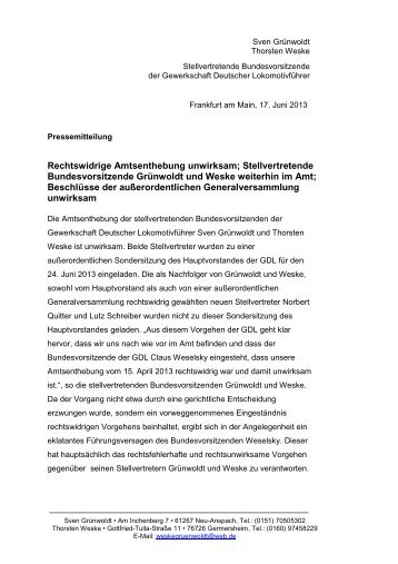 Pressemitteilung GDL - EVG OV Kempten