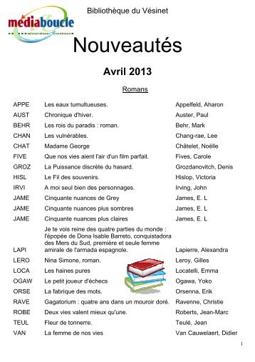 nouveautÃ©s Avril LV .pdf - Le portail des BibliothÃ¨ques du VÃ©sinet et ...