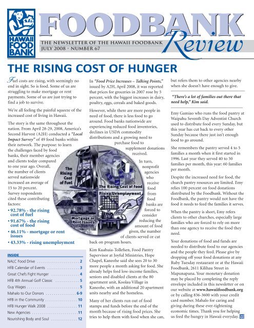 THE RISING COST OF HUNGER - Hawaii Foodbank