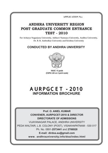 andhra university region post graduate common entrance test - 2010 ...