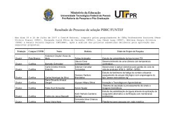 Resultado do Processo de seleÃ§Ã£o PIBIC/FUNTEF - UTFPR