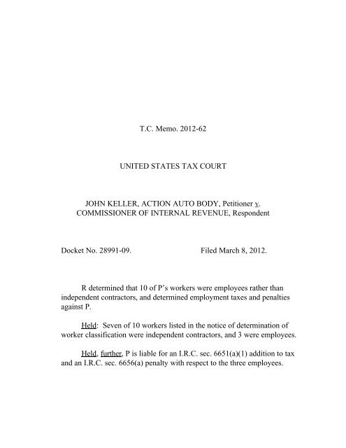 John Keller, Action Auto Body v. Commissioner ... - U.S. Tax Court