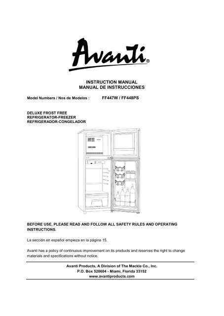 Instruction Manual Manual De Instrucciones Avanti Products
