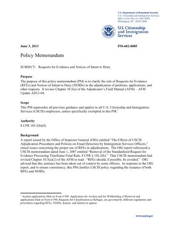 Requests for Evidence and Notices of Intent to Deny - uscis