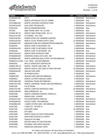 Confidential 11/29/2010 Meridian - 1 of 14 NT4N64AA ... - TeleSwitch