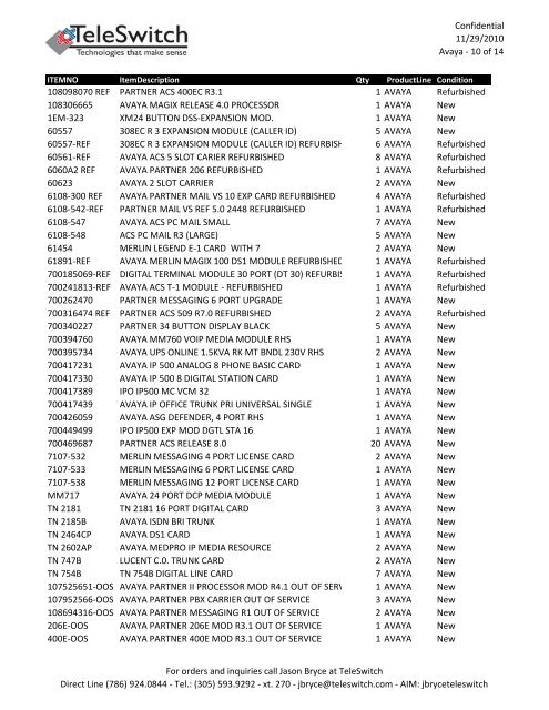 Confidential 11/29/2010 Meridian - 1 of 14 NT4N64AA ... - TeleSwitch