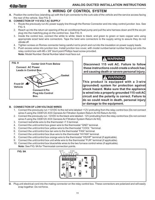 Ducted analog/electronic installation manual (783 kb) - Bryant RV ...