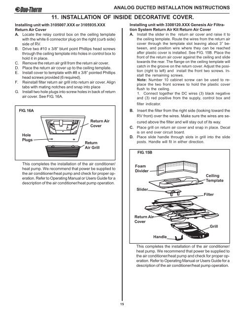 Ducted analog/electronic installation manual (783 kb) - Bryant RV ...