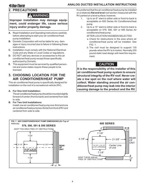 Ducted analog/electronic installation manual (783 kb) - Bryant RV ...