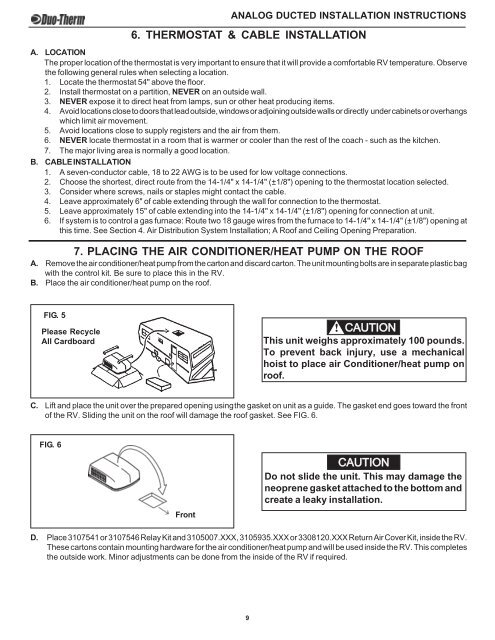 Ducted analog/electronic installation manual (783 kb) - Bryant RV ...