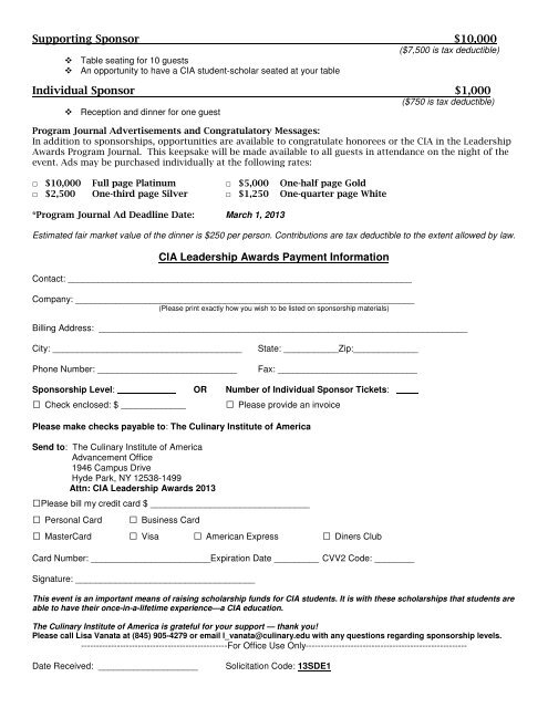 Sponsorship Form - The Culinary Institute of America