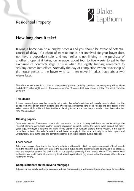 Residential Property How Long Does It Take? - Blake Lapthorn