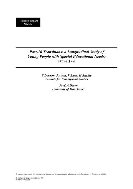 Post-16 Transitions: a Longitudinal Study of Young People with ...