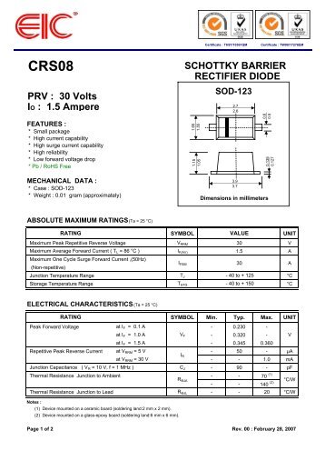 SCHOTTKY BARRIER RECTIFIER DIODE PRV : 30 Volts IO ... - EIC