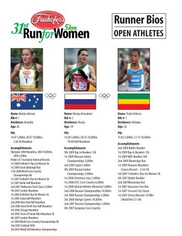 Runner Bios OPEN ATHLETES - Freihofer's Run for Women