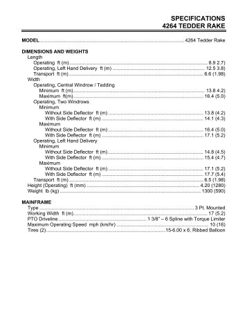 SPECIFICATIONS 4264 TEDDER RAKE - New Idea