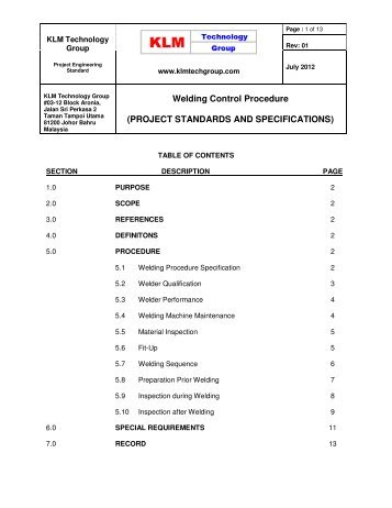 Welding Control Procedure - KLM Technology Group