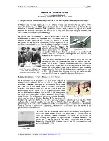 Histoire de l'Aviation Solaire - Sky-Sailor - ETH ZÃ¼rich