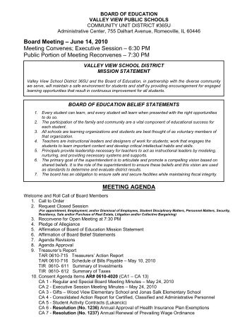 June 14, 2010 Meeting Convenes - Valley View School District 365U