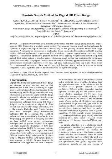 Heuristic Search Method for Digital IIR Filter Design - WSEAS