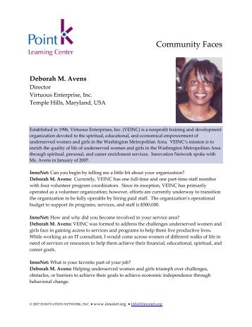 Read about how Deborah uses Point K - Innovation Network