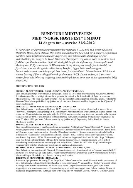 RUNDTUR I MIDTVESTEN - Oppland Arrangement