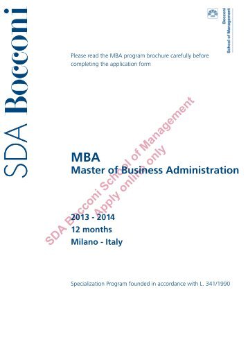 SDA Bocconi School of Management Apply online only MBA ...