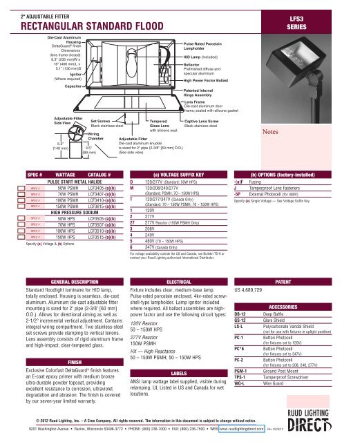 Spec Sheet Ruud Lighting Direct Spec Sheet Ruud Lighting Direct