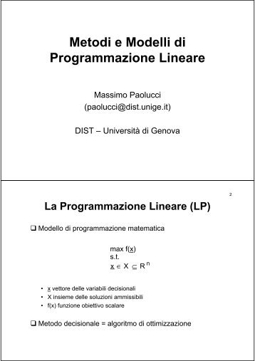 Metodi e Modelli di Programmazione Lineare - Massimo Paolucci