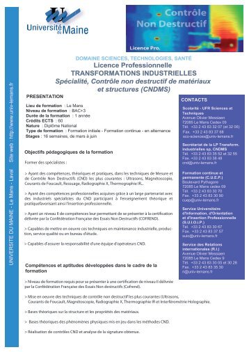 Licence Professionnelle TRANSFORMATIONS INDUSTRIELLES ...