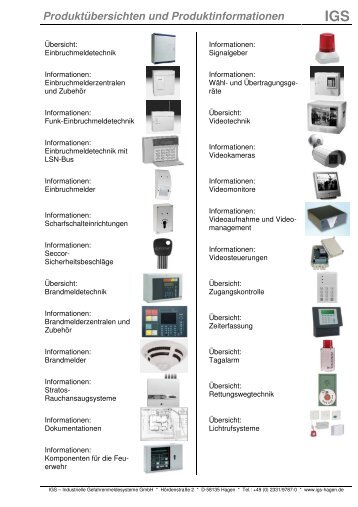 Produktübersichten und Produktinformationen - IGS-Industrielle ...