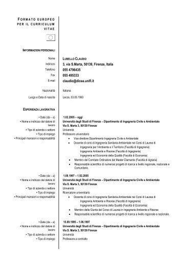 CV europeo - Ingegneria Sanitaria Ambientale - UniversitÃ  degli ...