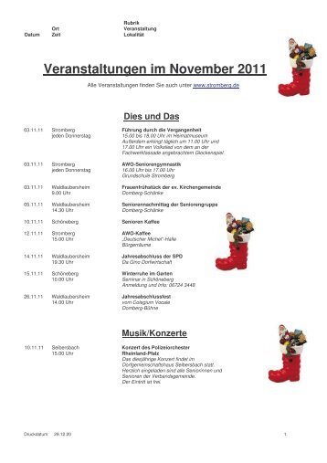 Veranstaltungen im November 2011 - Verbandsgemeinde Stromberg