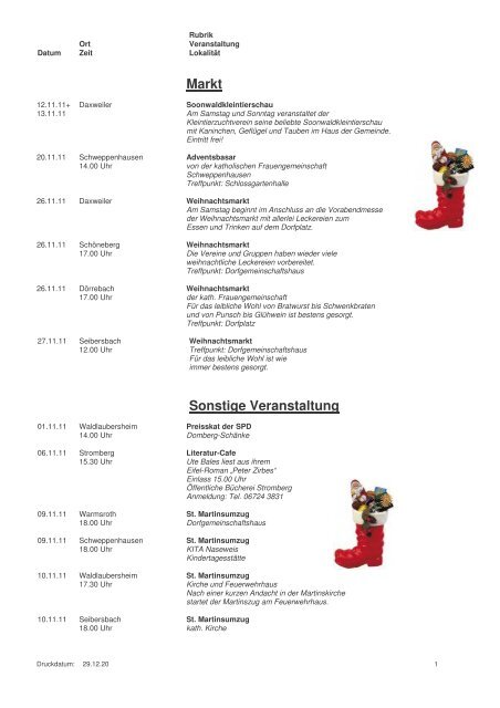 Veranstaltungen im November 2011 - Verbandsgemeinde Stromberg