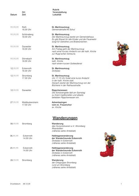 Veranstaltungen im November 2011 - Verbandsgemeinde Stromberg