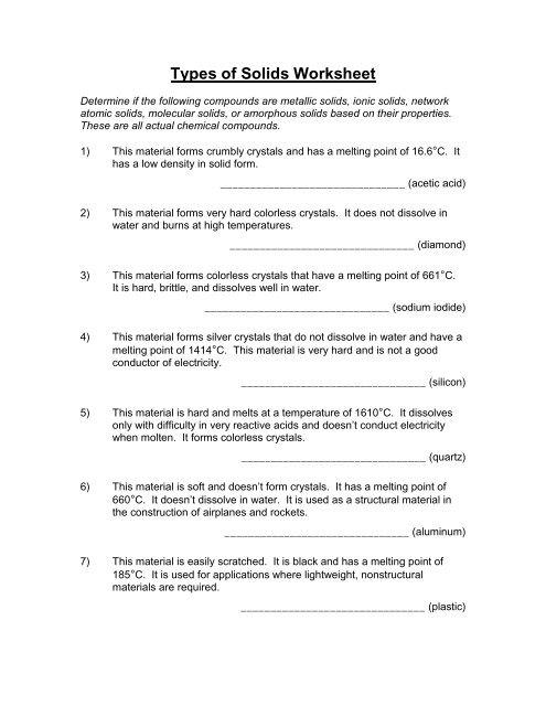 Types of chemical compounds worksheet