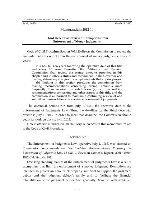 Memorandum 2012-10 - California Law Revision Commission